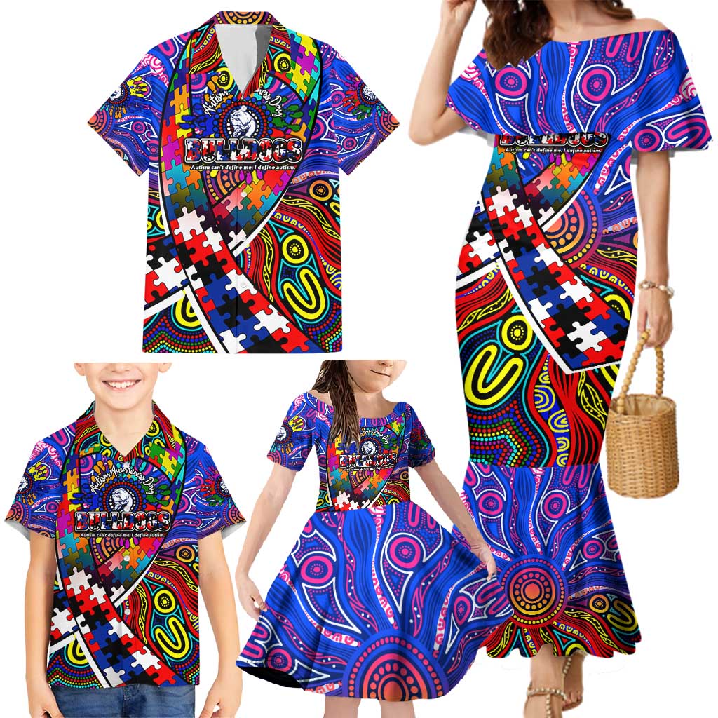 Autism Awareness Australia Western Bulldogs Family Matching Mermaid Dress and Hawaiian Shirt Aboriginal Indigenous Art
