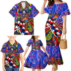 Autism Awareness Australia Western Bulldogs Family Matching Mermaid Dress and Hawaiian Shirt Aboriginal Indigenous Art