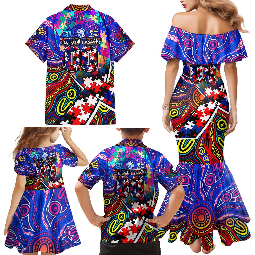 Autism Awareness Australia Western Bulldogs Family Matching Mermaid Dress and Hawaiian Shirt Aboriginal Indigenous Art