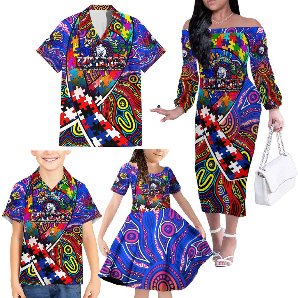 Autism Awareness Australia Western Bulldogs Family Matching Off The Shoulder Long Sleeve Dress and Hawaiian Shirt Aboriginal Indigenous Art