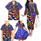 Autism Awareness Australia Western Bulldogs Family Matching Off The Shoulder Long Sleeve Dress and Hawaiian Shirt Aboriginal Indigenous Art