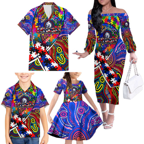 Autism Awareness Australia Western Bulldogs Family Matching Off The Shoulder Long Sleeve Dress and Hawaiian Shirt Aboriginal Indigenous Art