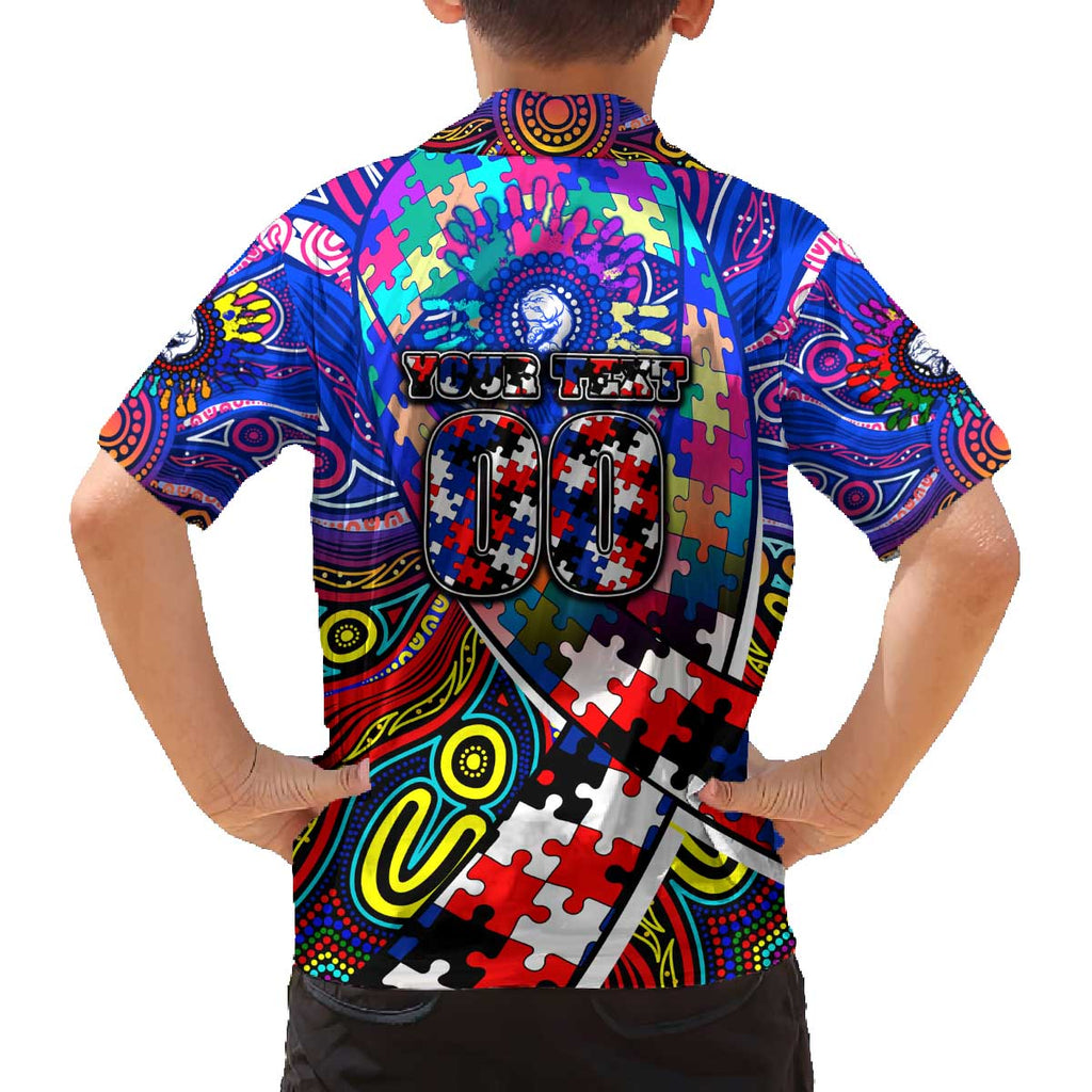 Autism Awareness Australia Western Bulldogs Family Matching Off The Shoulder Long Sleeve Dress and Hawaiian Shirt Aboriginal Indigenous Art