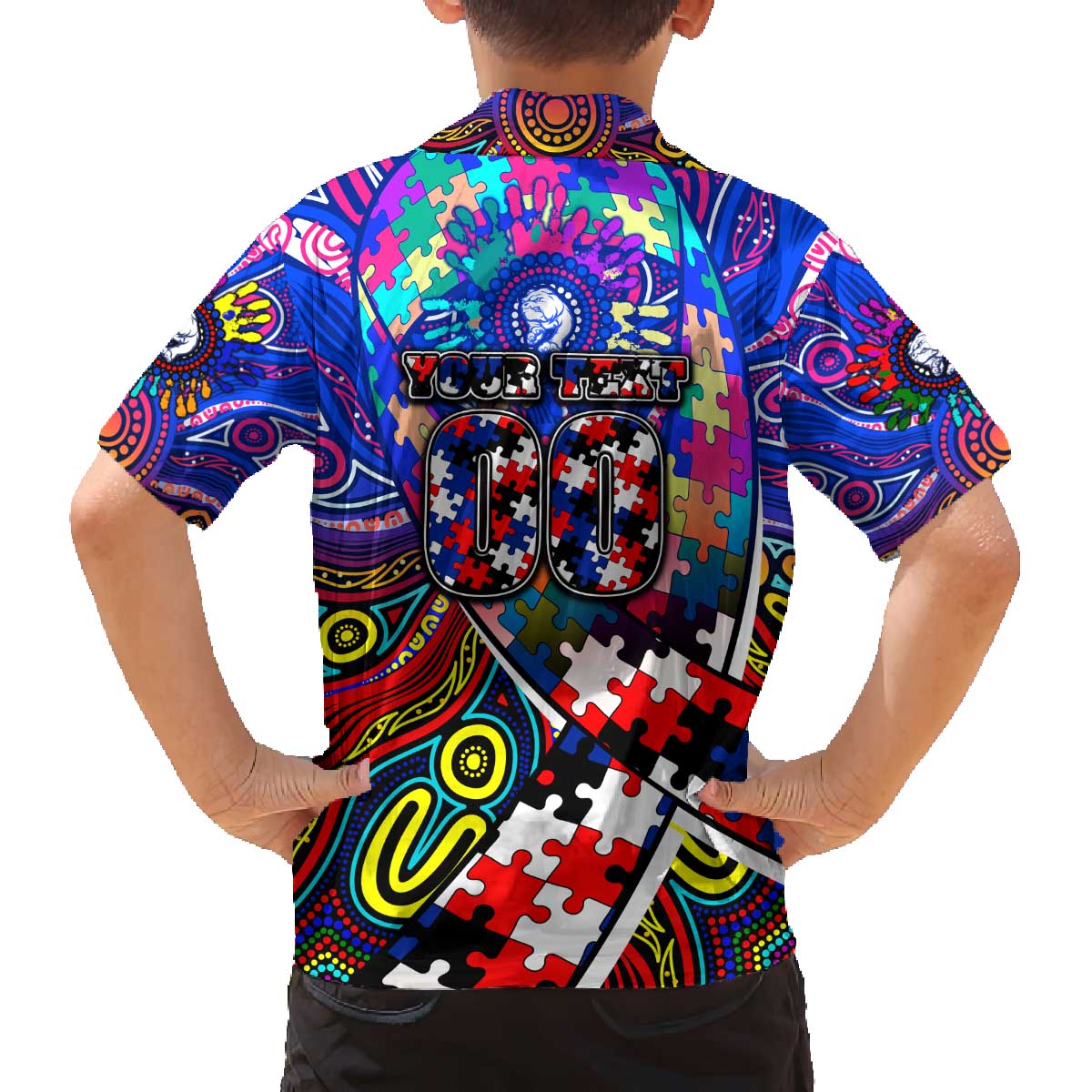 Autism Awareness Australia Western Bulldogs Family Matching Off The Shoulder Long Sleeve Dress and Hawaiian Shirt Aboriginal Indigenous Art