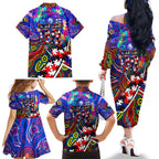 Autism Awareness Australia Western Bulldogs Family Matching Off The Shoulder Long Sleeve Dress and Hawaiian Shirt Aboriginal Indigenous Art