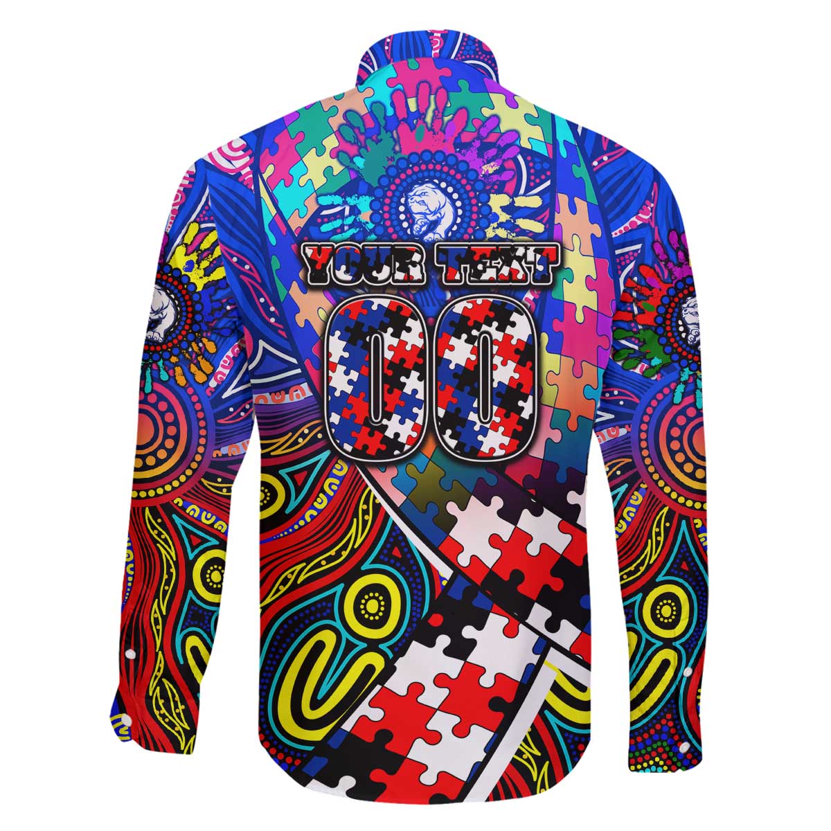 Autism Awareness Australia Western Bulldogs Family Matching Off The Shoulder Long Sleeve Dress and Hawaiian Shirt Aboriginal Indigenous Art