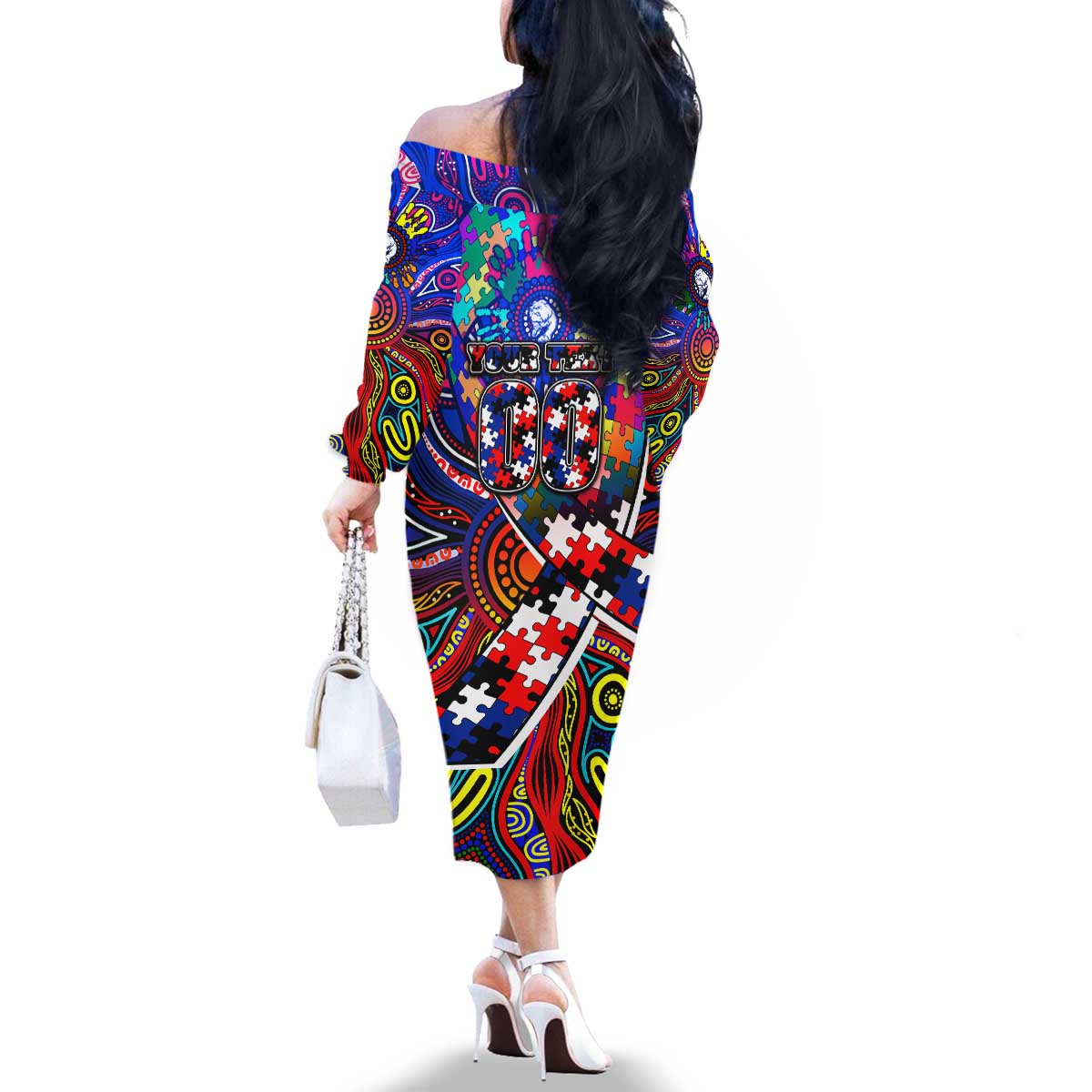 Autism Awareness Australia Western Bulldogs Family Matching Off The Shoulder Long Sleeve Dress and Hawaiian Shirt Aboriginal Indigenous Art