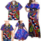 Autism Awareness Australia Western Bulldogs Family Matching Off Shoulder Maxi Dress and Hawaiian Shirt Aboriginal Indigenous Art