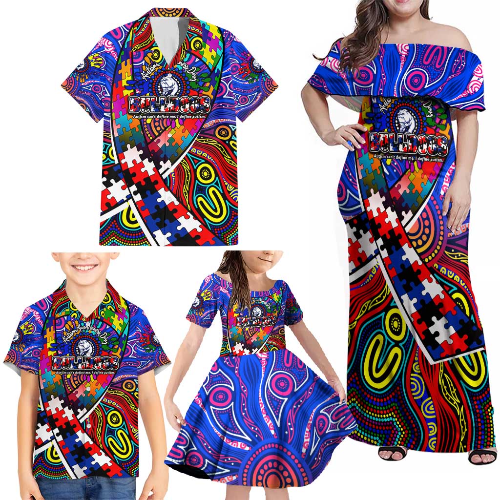 Autism Awareness Australia Western Bulldogs Family Matching Off Shoulder Maxi Dress and Hawaiian Shirt Aboriginal Indigenous Art