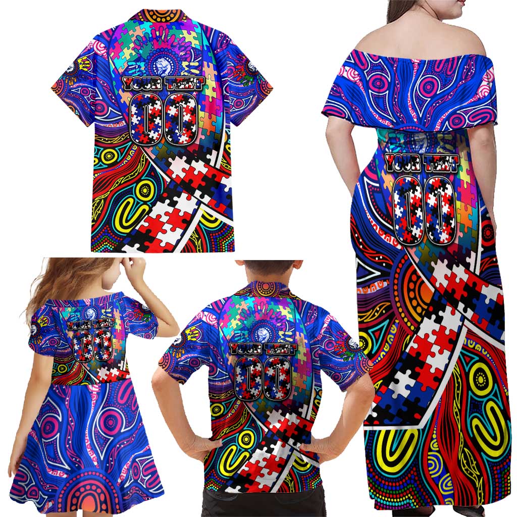 Autism Awareness Australia Western Bulldogs Family Matching Off Shoulder Maxi Dress and Hawaiian Shirt Aboriginal Indigenous Art