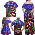Autism Awareness Australia Western Bulldogs Family Matching Off Shoulder Maxi Dress and Hawaiian Shirt Aboriginal Indigenous Art