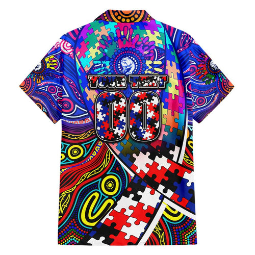 Autism Awareness Australia Western Bulldogs Family Matching Off Shoulder Maxi Dress and Hawaiian Shirt Aboriginal Indigenous Art