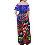 Autism Awareness Australia Western Bulldogs Family Matching Off Shoulder Maxi Dress and Hawaiian Shirt Aboriginal Indigenous Art
