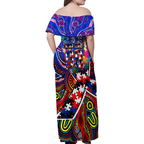 Autism Awareness Australia Western Bulldogs Family Matching Off Shoulder Maxi Dress and Hawaiian Shirt Aboriginal Indigenous Art