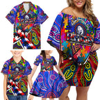 Autism Awareness Australia Western Bulldogs Family Matching Off Shoulder Short Dress and Hawaiian Shirt Aboriginal Indigenous Art