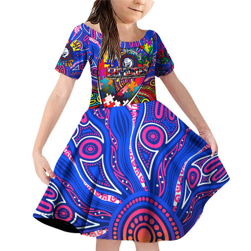 Autism Awareness Australia Western Bulldogs Family Matching Off Shoulder Short Dress and Hawaiian Shirt Aboriginal Indigenous Art