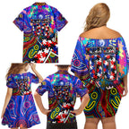 Autism Awareness Australia Western Bulldogs Family Matching Off Shoulder Short Dress and Hawaiian Shirt Aboriginal Indigenous Art