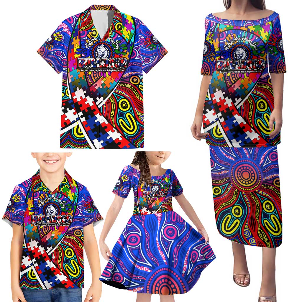 Autism Awareness Australia Western Bulldogs Family Matching Puletasi and Hawaiian Shirt Aboriginal Indigenous Art