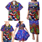 Autism Awareness Australia Western Bulldogs Family Matching Puletasi and Hawaiian Shirt Aboriginal Indigenous Art
