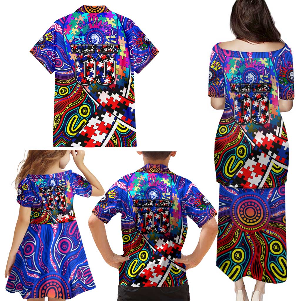 Autism Awareness Australia Western Bulldogs Family Matching Puletasi and Hawaiian Shirt Aboriginal Indigenous Art