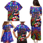 Autism Awareness Australia Western Bulldogs Family Matching Puletasi and Hawaiian Shirt Aboriginal Indigenous Art