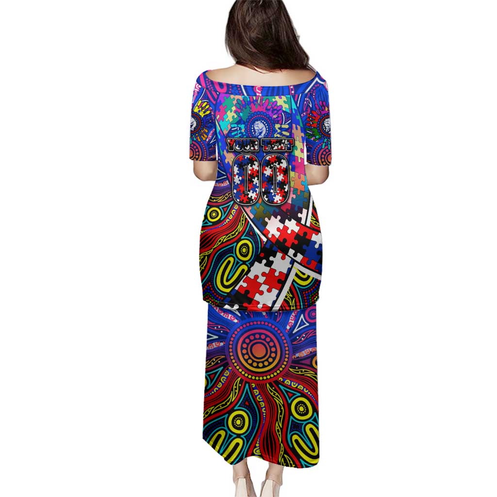 Autism Awareness Australia Western Bulldogs Family Matching Puletasi and Hawaiian Shirt Aboriginal Indigenous Art