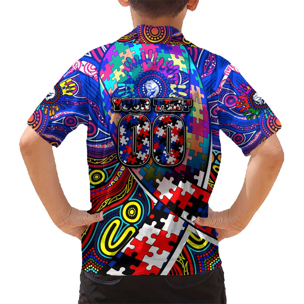 Autism Awareness Australia Western Bulldogs Family Matching Short Sleeve Bodycon Dress and Hawaiian Shirt Aboriginal Indigenous Art