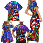 Autism Awareness Australia Western Bulldogs Family Matching Short Sleeve Bodycon Dress and Hawaiian Shirt Aboriginal Indigenous Art