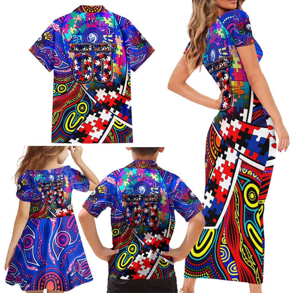 Autism Awareness Australia Western Bulldogs Family Matching Short Sleeve Bodycon Dress and Hawaiian Shirt Aboriginal Indigenous Art