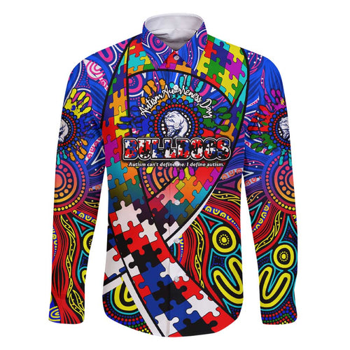 Autism Awareness Australia Western Bulldogs Family Matching Short Sleeve Bodycon Dress and Hawaiian Shirt Aboriginal Indigenous Art