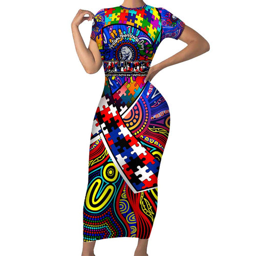 Autism Awareness Australia Western Bulldogs Family Matching Short Sleeve Bodycon Dress and Hawaiian Shirt Aboriginal Indigenous Art