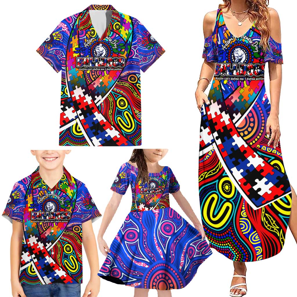 Autism Awareness Australia Western Bulldogs Family Matching Summer Maxi Dress and Hawaiian Shirt Aboriginal Indigenous Art