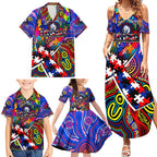 Autism Awareness Australia Western Bulldogs Family Matching Summer Maxi Dress and Hawaiian Shirt Aboriginal Indigenous Art