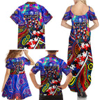 Autism Awareness Australia Western Bulldogs Family Matching Summer Maxi Dress and Hawaiian Shirt Aboriginal Indigenous Art