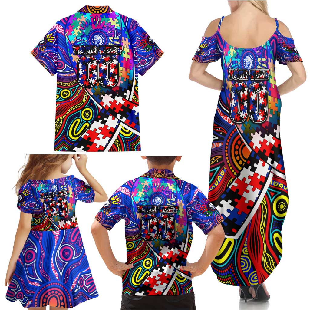 Autism Awareness Australia Western Bulldogs Family Matching Summer Maxi Dress and Hawaiian Shirt Aboriginal Indigenous Art