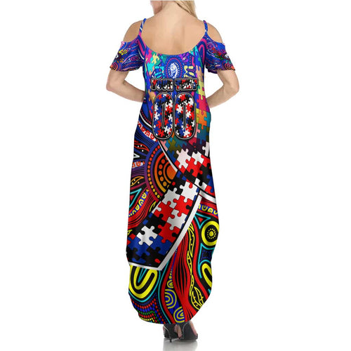 Autism Awareness Australia Western Bulldogs Family Matching Summer Maxi Dress and Hawaiian Shirt Aboriginal Indigenous Art