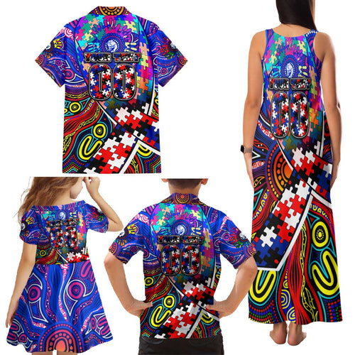 Autism Awareness Australia Western Bulldogs Family Matching Tank Maxi Dress and Hawaiian Shirt Aboriginal Indigenous Art