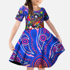 Autism Awareness Australia Western Bulldogs Kid Short Sleeve Dress Aboriginal Indigenous Art