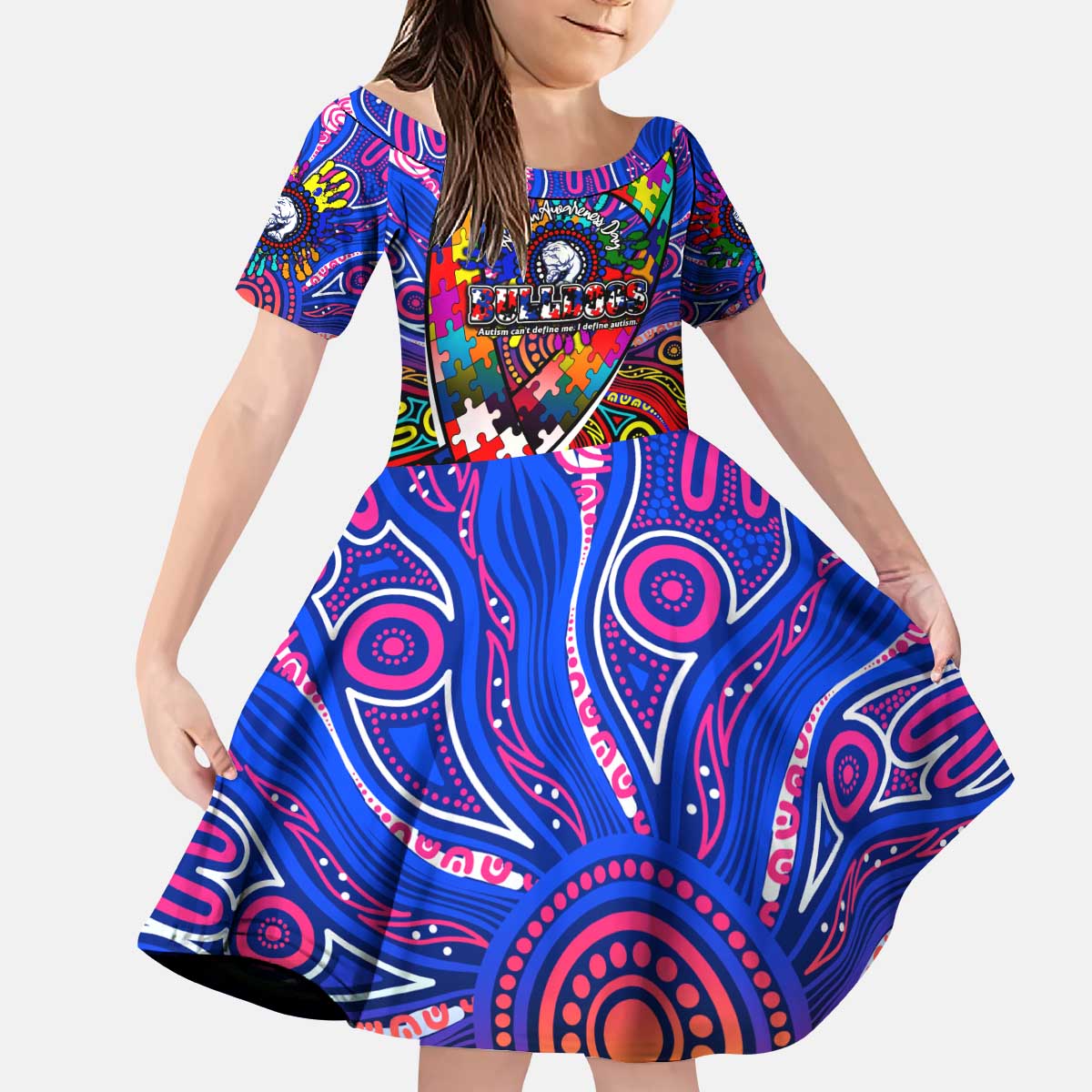Autism Awareness Australia Western Bulldogs Kid Short Sleeve Dress Aboriginal Indigenous Art