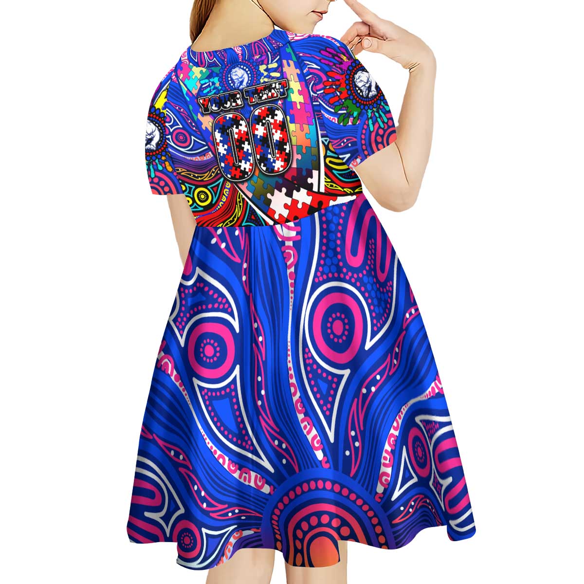 Autism Awareness Australia Western Bulldogs Kid Short Sleeve Dress Aboriginal Indigenous Art