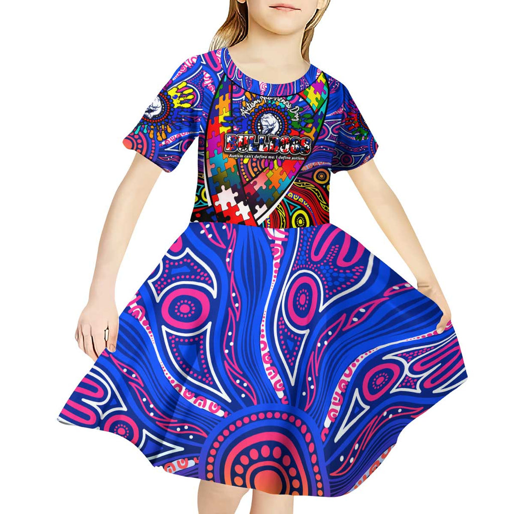 Autism Awareness Australia Western Bulldogs Kid Short Sleeve Dress Aboriginal Indigenous Art