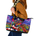 Autism Awareness Australia Western Bulldogs Leather Tote Bag Aboriginal Indigenous Art