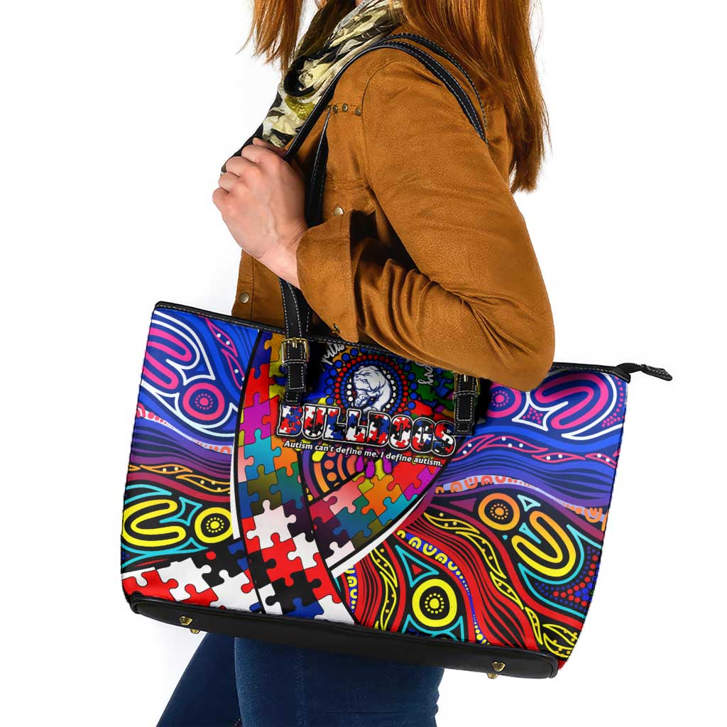 Autism Awareness Australia Western Bulldogs Leather Tote Bag Aboriginal Indigenous Art
