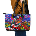 Autism Awareness Australia Western Bulldogs Leather Tote Bag Aboriginal Indigenous Art