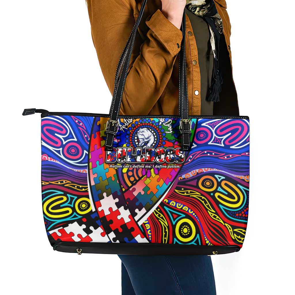Autism Awareness Australia Western Bulldogs Leather Tote Bag Aboriginal Indigenous Art