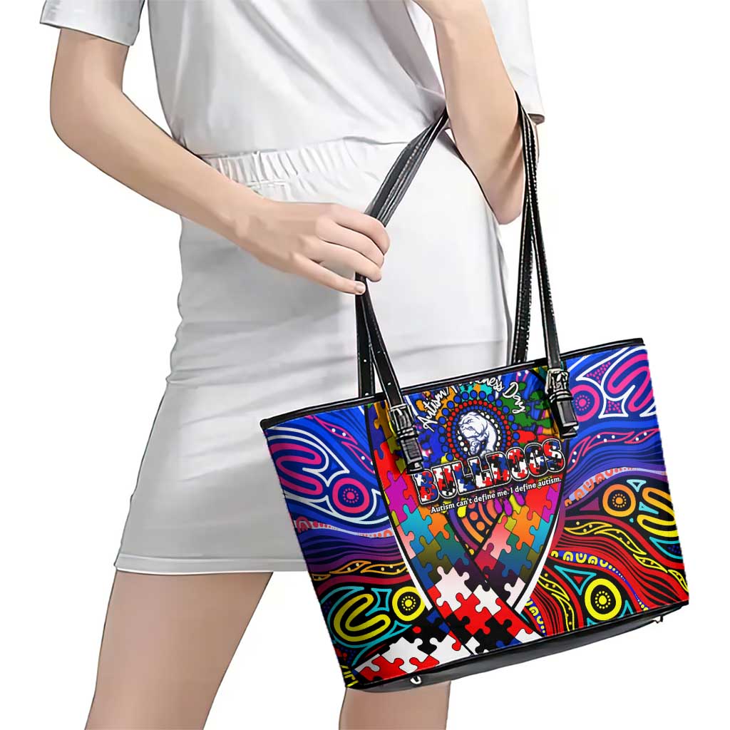 Autism Awareness Australia Western Bulldogs Leather Tote Bag Aboriginal Indigenous Art