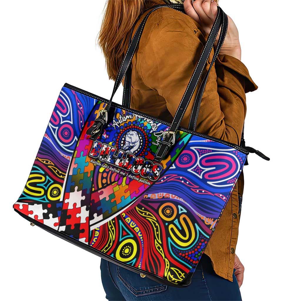 Autism Awareness Australia Western Bulldogs Leather Tote Bag Aboriginal Indigenous Art