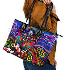 Autism Awareness Australia Western Bulldogs Leather Tote Bag Aboriginal Indigenous Art