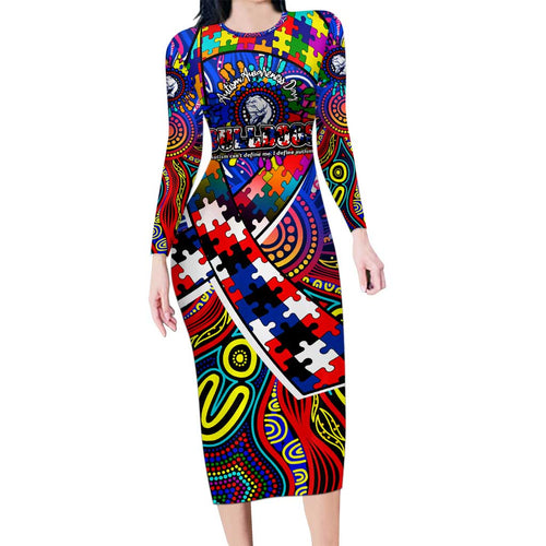 Autism Awareness Australia Western Bulldogs Long Sleeve Bodycon Dress Aboriginal Indigenous Art