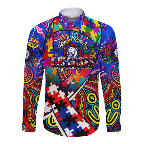 Autism Awareness Australia Western Bulldogs Long Sleeve Button Shirt Aboriginal Indigenous Art